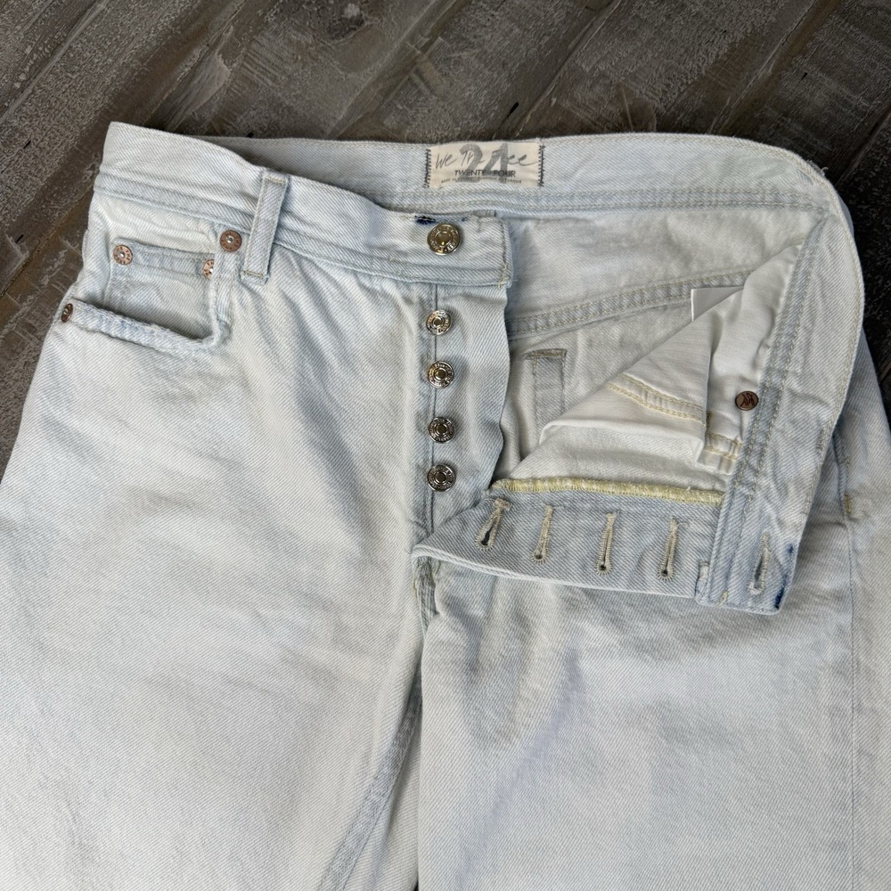 We The Free People Jeans Womens 24‎ Blue Denim Button Fly Distressed Fray Baggy - Picture 4 of 12